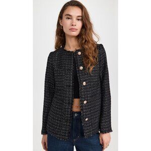 NWT LINE AND DOT Knox Black Metallic Tweed Fringe Jacket, Size S